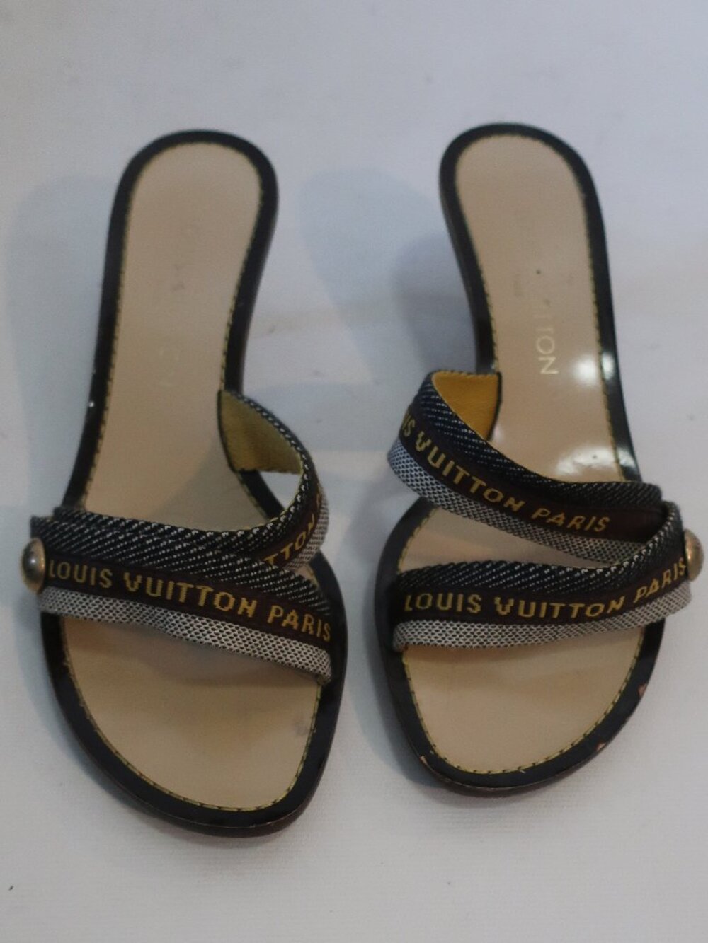 Women Louis Vuitton Revival Cloth Brown, Gray Mule Sandals 37 1/2 EU/US 7.5 - Picture 2 of 13